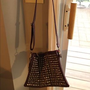 •purse• maroon, gold studded crossbody bag/clutch